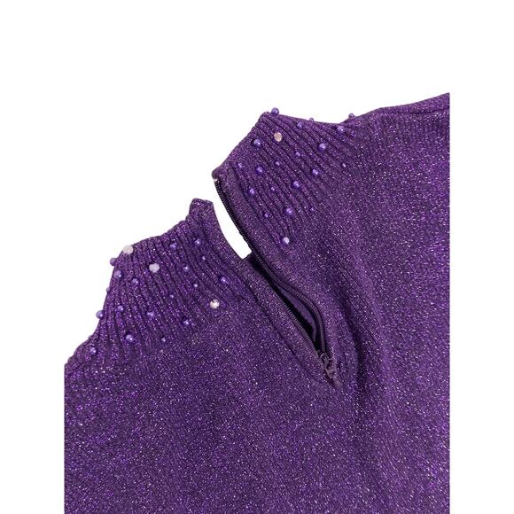 Vintage Purple Sparkly Beaded Vest Women Medium Cotton Glitter Holiday Party Top - Picture 2 of 4